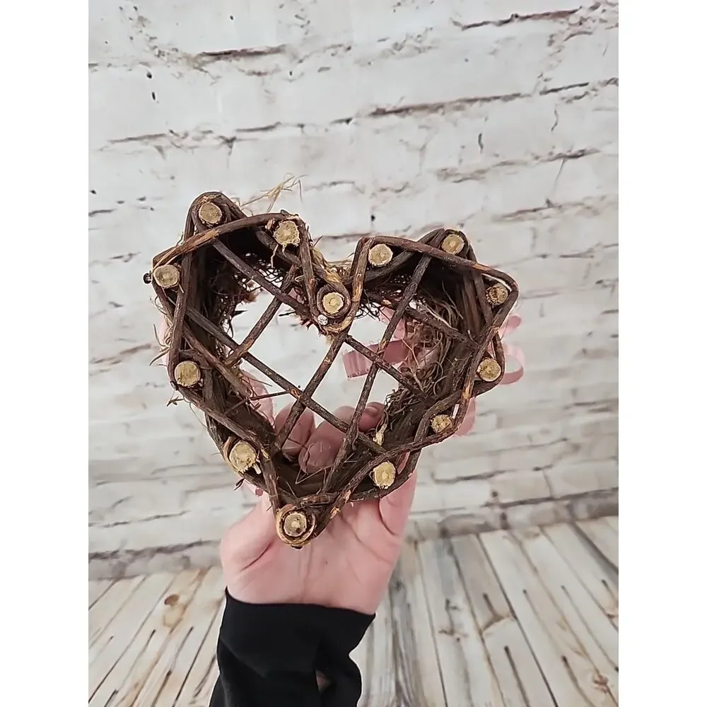 Vintage heart shaped wicker & lace hanging Decor Shabby Chic Cottage Core Decor